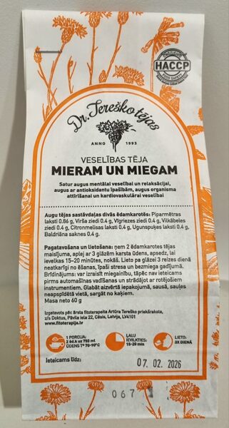 Dr. Tereško tēja Mieram un miegam, 60 g