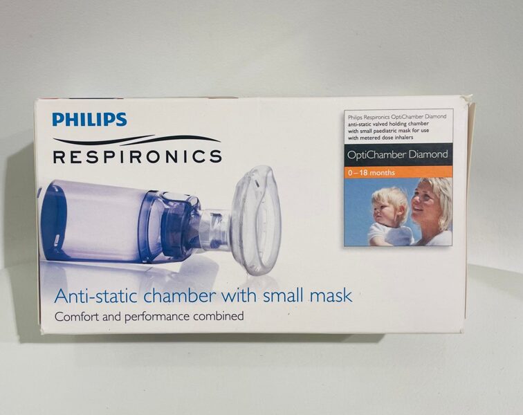 Inhalācijas kamera, krajtelpa, PHILIPS RESPIRONICS  antistatiskā vārstuļa inhalācijas kamera ar masku
