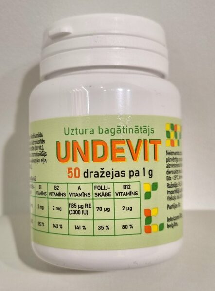 UNDEVIT 50 dražejas Uztura bagātinātājs