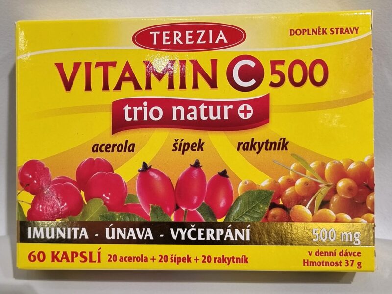 TEREZIA Vitamin C 500 trio nature 60 kapsulas (acerola+ mežrozīte+ smiltsērkšķis)